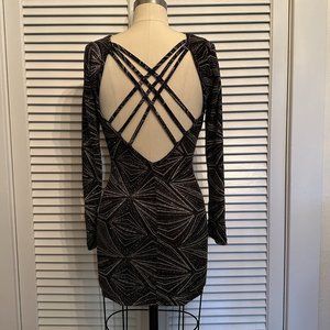WINDSOR FASHION L/S LOW BACK BODYCON DRESS. BLACK W SPARKLE. NWT. SZ  S.